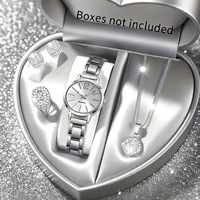 Set Perhiasan Fashion Jam Tangan Berhias Berlian Imitasi Anting Cincin Kalung untuk Wanita-Hadiah Pernikahan Pertunangan Set Perhiasan Mewah Set Jam Tangan