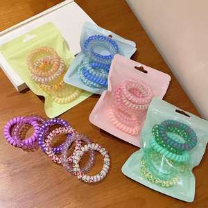 MU Lot de 6 attaches élastiques courbes, couleurs estivales et bonbon, style câble téléphonique tressé, accessoires basiques - Product Image 2