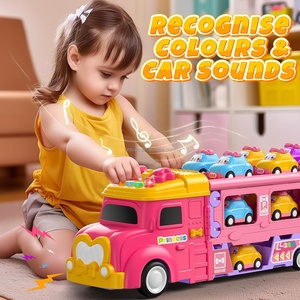 Camión de Transporte Rosa Princesa DWI, Juguetes Educativos, Camión Plegable, <span class=keywords><strong>Pista</strong></span> de Carreras con Expulsión, Coche de Almacenamiento con 4 Mini Coches - Product Image 5