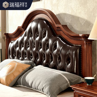 Lit en bois massif de style américain avec sommier à lattes en cuir véritable, démontable, capitonné, style colonne romaine pour chambre à coucher