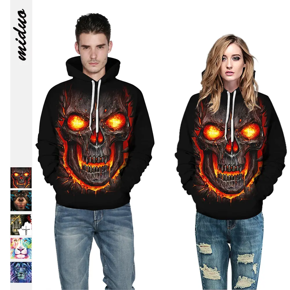 2022 Hot Koop Aanpasbare Patternebay Halloween Schedel 3D Digital Print Paar Mens Hoodie Hooded Plus