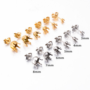 6 Prong Stud <b>Earring</b> Setting with <b>Post</b> | 18K PVD Gold Plated Stainless Steel Claw Base 3mm 4mm 5mm 6mm 7mm DIY Jewelry Making - Product Image 1