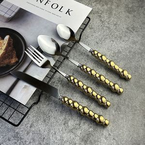 Dinner Pearl Flatware Wedding Silver 4 Piece Stainless Steel Modern <b>Gold</b> <b>Cutlery</b> <b>Set</b> with Ceramic Handles - Product Image 5