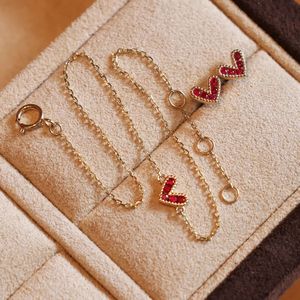 Ensemble de bijoux fins Xinfly en or jaune 18 carats et rubis, boucles d'oreilles et bracelet pour fête d'enfants, style cœur - Product Image 1