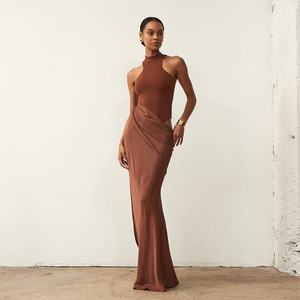 Buy In Bulk Satin Turtleneck Dress Includes Belt & Ruched Design |  Alibaba.com