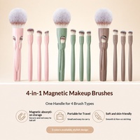 Kit de pinceaux de maquillage professionnel 5 en 1 avec têtes interchangeables, poils synthétiques doux, ODM OEM, étiquette privée, prêt pour la beauté