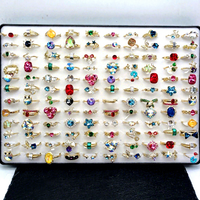 Bijoux XUPING, bagues en cristal mélangé plaquées or 14 carats, vente en gros, taille aléatoire 6-10, bague en zircone cubique colorée, lot en vrac