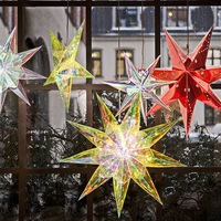 Yanardöner Lazer 3D Yıldız Asılı Fenerler Plastik 30/40/60/90cm Noel Renkli 5 Köşeli Yıldız Fenerler