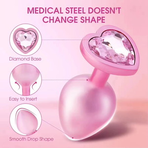 Juguete Sexual Anal de Cristal Rosa en Forma de Corazón, Acabado Plateado/Dorado, 100% Impermeable, Sostenible y Fácil de Limpiar, Venta al Por Mayor - Product Image 5