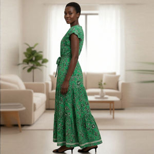 Robes maxi à volants à imprimé floral vert personnalisées pour femmes <span class=keywords><strong>Robe</strong></span> à volants pour femmes - Product Image 2