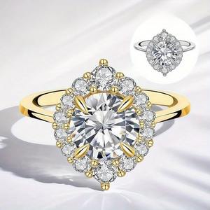 Moissanite brillante con certificado GRA 925 anillo de compromiso de <span class=keywords><strong>Halo</strong></span> Vintage de lujo de plata para mujer joyería de destino - Product Image 1