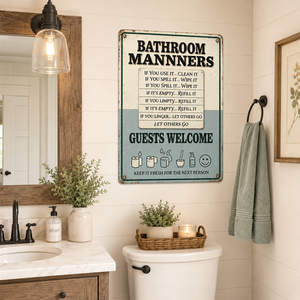 Letrero <span class=keywords><strong>de</strong></span> advertencia divertido con reglas para <span class=keywords><strong>el</strong></span> baño, letrero <span class=keywords><strong>de</strong></span> metal retro, decoración divertida para <span class=keywords><strong>el</strong></span> baño, para bar, cafetería, pub, hogar, 8x12 pulgadas - Product Image 2