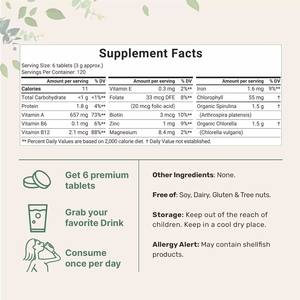 Superfood Spiruline Comprimés Hautement Antioxydant Vitamines Naturelles Suppléments Boost Énergie Immunité Detox OEM ODM Approvisionnement En Vrac - Product Image 4