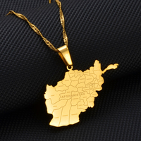 Collar con Colgante de Mapa de Afganistán en Color Dorado con Nombres de Ciudades, Joyería de Estilo Étnico Unisex para Bodas o Fiestas # 211921