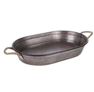 Plateau en métal de forme arrondie Ensemble de trois plateaux en métal galvanisé Ustensiles de cuisine de couleur grise et plateau d'hôtel avec poignée en métal - Product Image 6