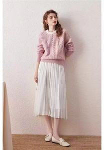 Pull en <span class=keywords><strong>laine</strong></span> de mouton épaisse <span class=keywords><strong>rose</strong></span> à blocs de couleur d'hiver ODM, 360g, tricoté à l'ordinateur, style normcore/minimaliste, col rond, manches longues, doux et chaud pour femmes - Product Image 2
