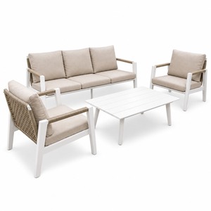 Outdoor Aluminum Garden <b>Sofa</b> Set <b>Rattan</b> Rope Patio Furniture Cushioned 4 Piece Seating for Courtyard Villa - Product Image 1