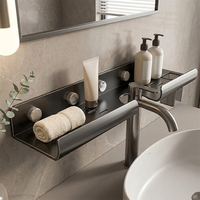WEKIS Étagère pliable pour robinet de salle de bain, fixation murale à ventouse, sans perçage, support de rangement au-dessus de l'évier, panier organisateur pour shampoing