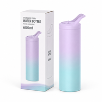 Bouteille d'eau isotherme en acier inoxydable à double paroi sous vide, 600 ml, dégradé pastel lilas turquoise, avec poignée
