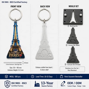 Porte-clés Souvenir Tour Eiffel Paris <span class=keywords><strong>France</strong></span> Personnalisé en Aluminium Léger 3D Embossé – Cadeau Promotionnel en Métal - Product Image 1