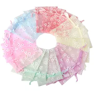 10x14cm <span class=keywords><strong>Organza</strong></span> haute densité imprimé fleurs mignonnes <span class=keywords><strong>parfum</strong></span> bijoux cadeaux sacs de rangement - Product Image 1