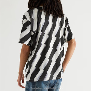 Tùy Chỉnh Người Đàn Ông Của Lỏng Phù Hợp Với T-Shirt 100% Cotton O-Cổ Áo Cổ Áo In Kỹ Thuật Số Với Cây Cọ Và Ngựa Vằn Sọc Thiết Kế - Product Image 3