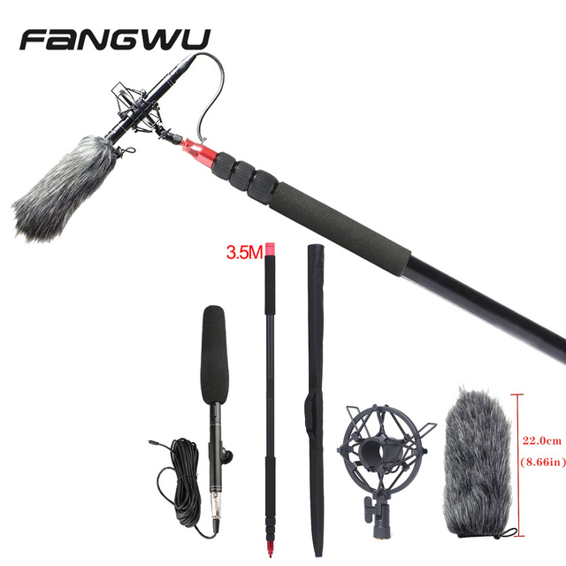 Metal Interview Microphone Shock Mount with Deadcat 3.5 Meter Pole Rod Set for Film