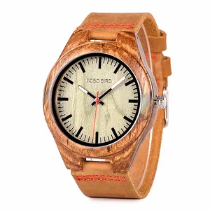 BOBOBIRDメンズラグジュアリー木製腕時計、ゼブラウッドストラップ付きトレンディなナチュラルデザイン44mmラウンドフェイス3bar耐水性