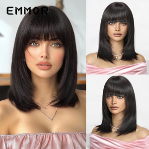 วิกผมเรสมี่ที่สง่างามสำหรับผู้<span class=keywords><strong>หญิง</strong></span><span class=keywords><strong>ผม</strong></span>ยาวทรงตรงหน้าม้าสั้นสไตล์คนดังทางอินเทอร์เน็ตลดอายุความยาวระดับกระดูกไหปลาร้า - Product Image 3