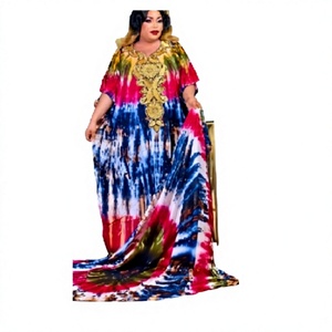 Women's Eco-Friendly Rayon Long Sleeve Bohemian Tie Dye <b>Kaftan</b> Handmade Summer <b>Beach</b> Wear Loose Fit Floor-Length Lace Chiffon - Product Image 1