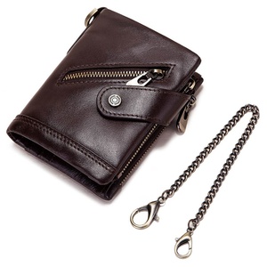 For Boshiho Men's Genuine Leather Bifold Chain <b>Wallet</b> Durable Vintage Crazy Horse Design Zipper Pocket <b>RFID</b> Blocking Short Open - Product Image 3