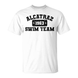 T-shirt vintage effetto invecchiato della squadra di nuoto Alcatraz 1963, abbigliamento sportivo - Product Image 1