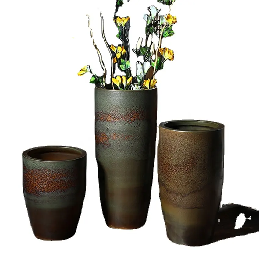 Jingdeungen vasos de cerâmica decorativos, alta temperatura interior e externo argila vasos de cerâmica