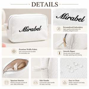 Bridesmaid Gifts Foldable Custom Embroidered Waffle Toiletry Pouch Cosmetic Travel Organizer for Bridal Party - Product Image 5