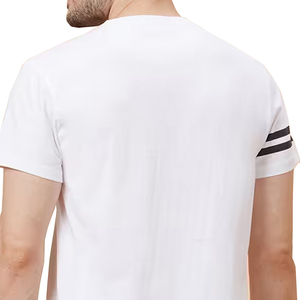 Camiseta de algodón de manga corta con cuello redondo y estampado gráfico de texto vertical para hombre - Product Image 4