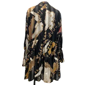 Wholesale Spring Autumn Designer Pleated Ruffles Sweet Dress Printing Midi Dresses for Women Ladies