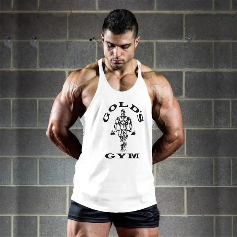 Vest Muscle Fashion Gym Mens Back Tank Top Sleeveless Stringer Clothing Bodybuilding Singlets Fitness Workout Sports Shirt