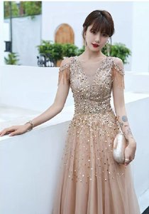 Vestido de noche con lentejuelas Yuhong Champagne, vestido de dama de honor, vestido de novia y vestido largo hasta el suelo - Product Image 2