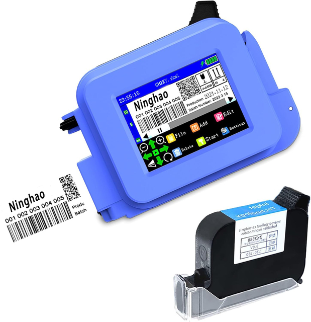 Handheld CIJ Inkjet Printer 600DPI Portable Date Coder Machine 12.7mm Printing Height 2.4 Inch Screen