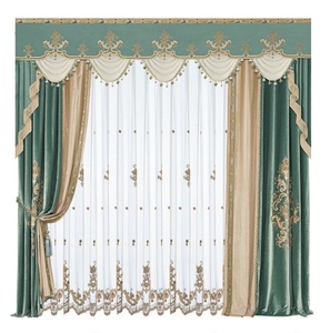 Tenda <span class=keywords><strong>di</strong></span> lusso in velluto ricamato europeo con mantovana a drappeggio e finiture in <span class=keywords><strong>pizzo</strong></span> <span class=keywords><strong>per</strong></span> soggiorno, camera da letto e decorazioni <span class=keywords><strong>per</strong></span> la casa in villa - Product Image 3