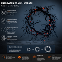 Guirlande d'Halloween noire avec branches LED rouges en plastique pour porte, mur, fenêtre, arbre, décoration hantée, taille personnalisée, fournisseur en gros