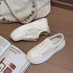 Zapatillas Deportivas Blancas de Cuero y Malla Transpirable para Mujer, Verano 2026, Suela Gruesa, Diseño Simple y Versátil, con Plataforma para Aumentar la Estatura - Product Image 6