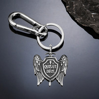 Porte-clés yunnique Winged Shield en alliage de zinc 70 mm, breloque Quis Ut Deus, cadeau unisexe