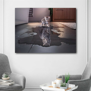 Cat Tiger Reflection Canvas Funny Poster motivazionale Art Print Modern Decor pittura a olio su tela Poster stampa Art Picture - Product Image 2