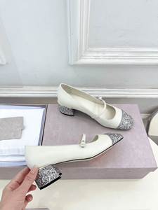 Zapatos de Tacón Jimmy para Mujer, Estilo Francés Mary Jane con Adorno de Perlas, Punta Cuadrada, para Ocasiones Casuales y Formales - Product Image 1