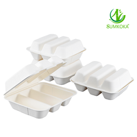 Boîte à tacos jetable en pulpe de canne à sucre SUMKOKA avec séparateurs, barquettes à tacos en bagasse à emporter, boîtes à tacos à clapet