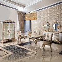 Mobilier français de luxe, table et chaise de salle à manger européenne, en bois massif argenté, ensembles de salle à manger