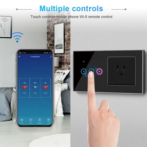 Prise électrique standard américaine, interrupteur mural intelligent sans fil Tuya, 2 gang, 2200W, commande de lumière WiFi, écran tactile - Product Image 4