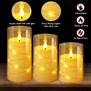 <span class=keywords><strong>Bougie</strong></span> LED sans flamme à piles en acrylique transparent avec télécommande et minuterie, décorée de guirlandes lumineuses étoilées intégrées - Product Image 5