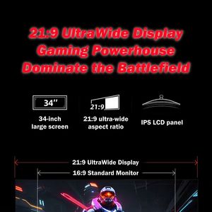 Moniteur de jeu incurvé haute résolution de 34 pouces, taux de rafraîchissement élevé de 165 Hz, écran ultra large pour PC de jeu - Product Image 6